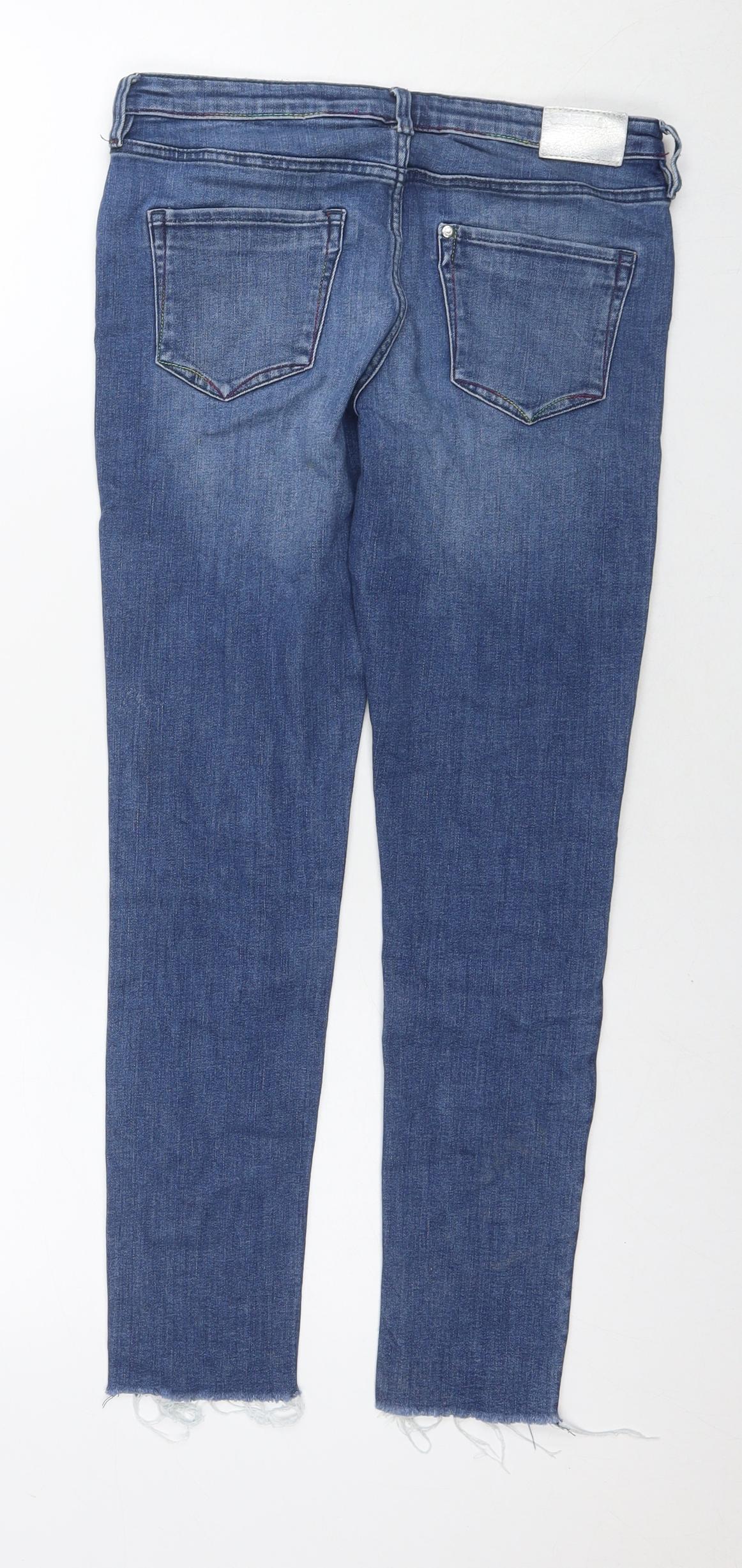 H&M Girls Blue Cotton Skinny Jeans Size 12-13 Years L25 in Regular Zip - Distressed