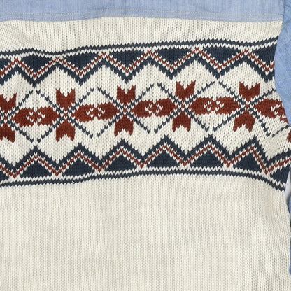 River Island Mens Blue Fair Isle Cotton Button-Up Size S Collared Snap - Knit Detail
