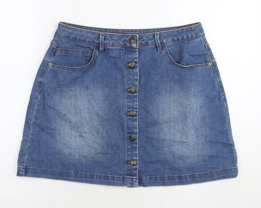 George Womens Blue Cotton A-Line Skirt Size 12 Button