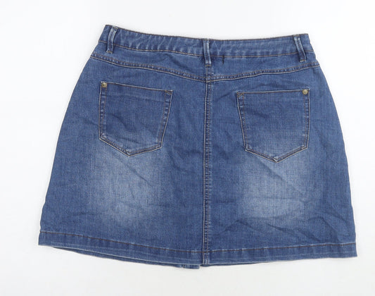 George Womens Blue Cotton A-Line Skirt Size 12 Button