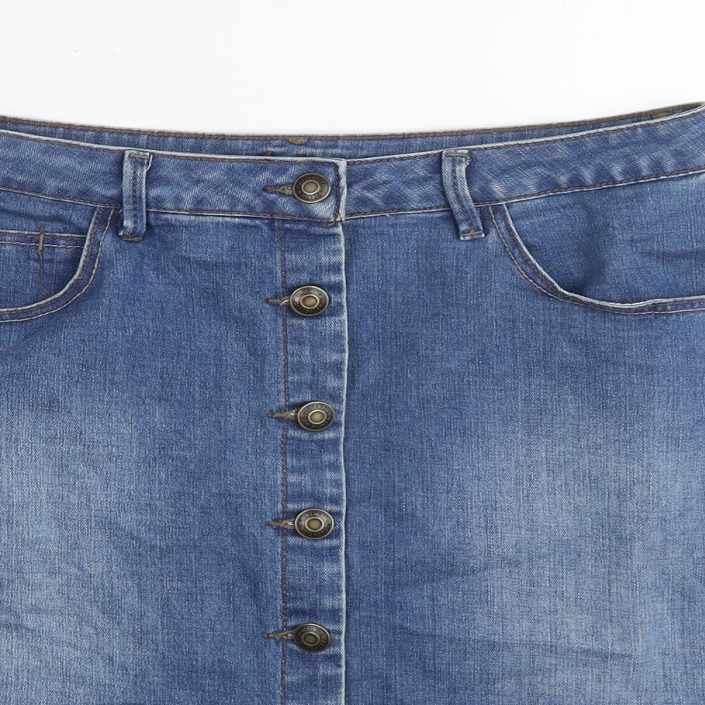 George Womens Blue Cotton A-Line Skirt Size 12 Button