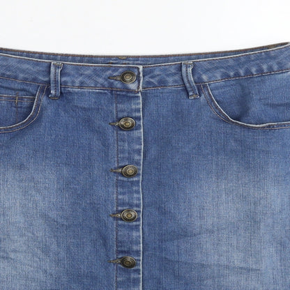 George Womens Blue Cotton A-Line Skirt Size 12 Button