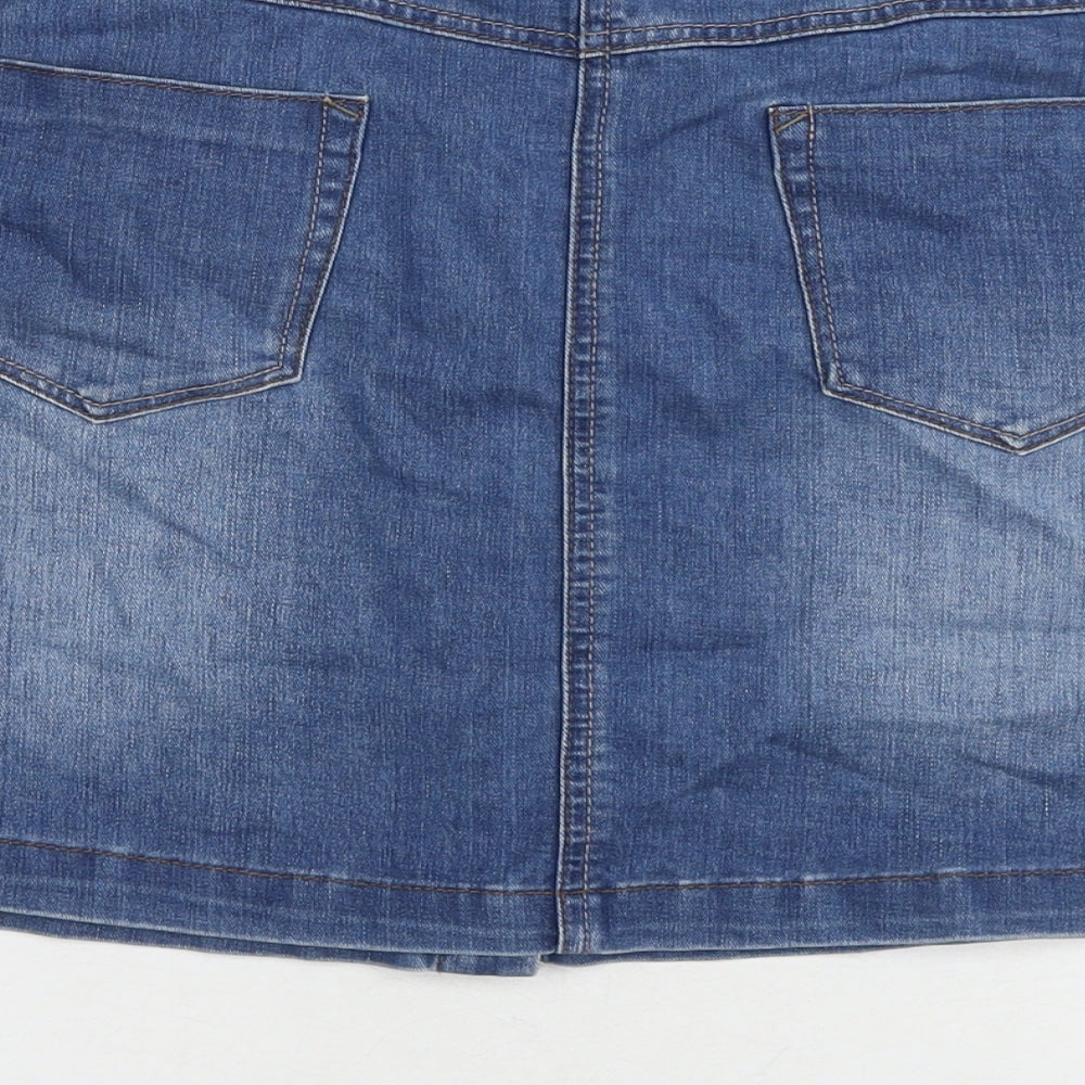George Womens Blue Cotton A-Line Skirt Size 12 Button