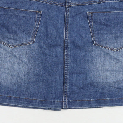 George Womens Blue Cotton A-Line Skirt Size 12 Button
