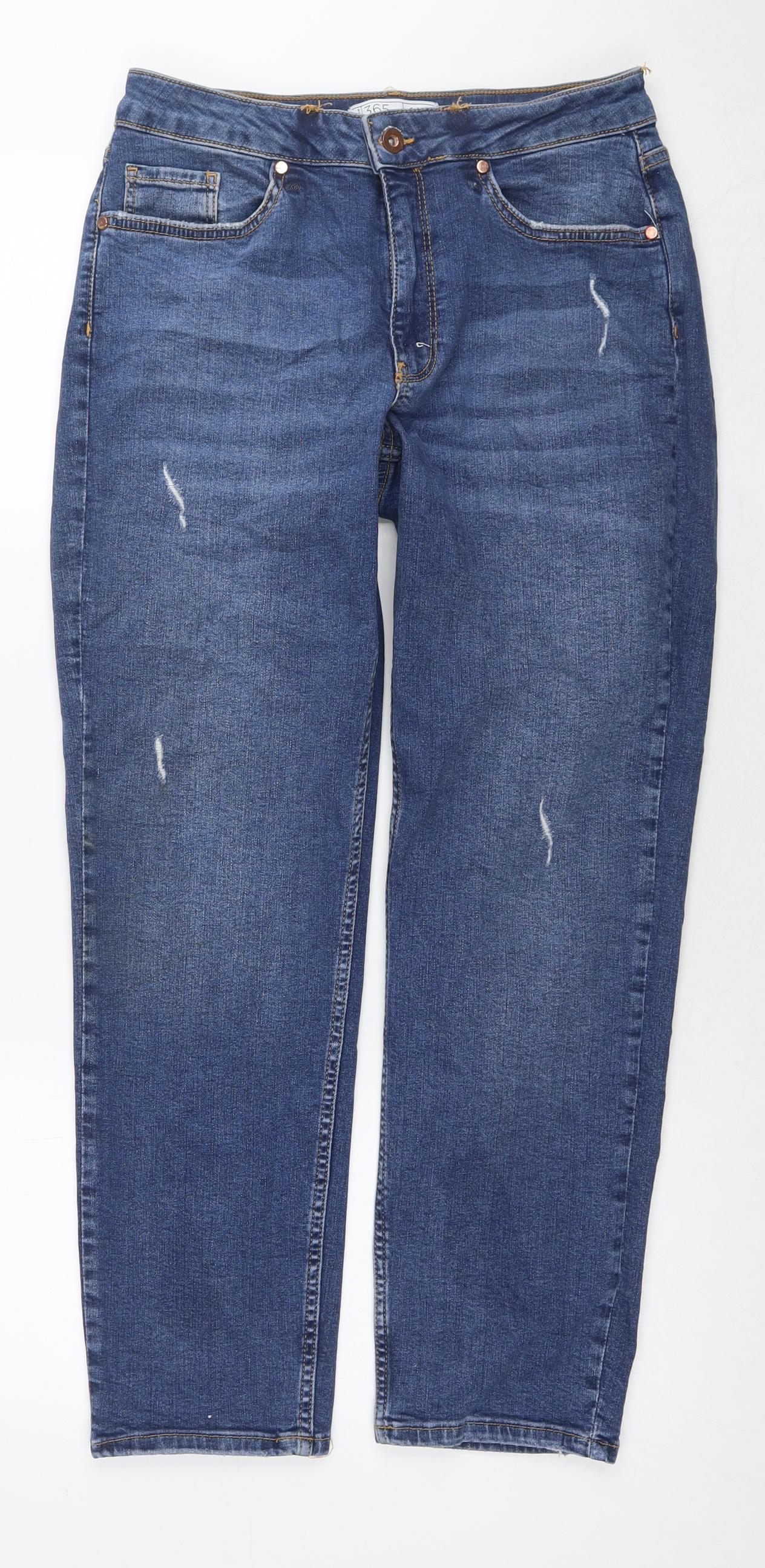 365 Denim Womens Blue Cotton Straight Jeans Size 14 L26 in Regular Zip