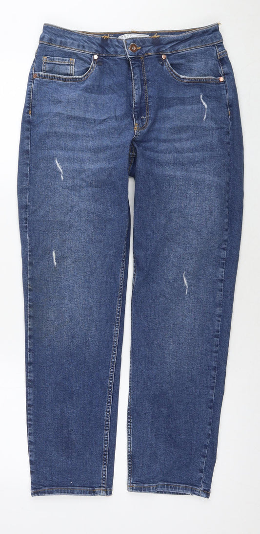 365 Denim Womens Blue Cotton Straight Jeans Size 14 L26 in Regular Zip