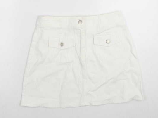 Suzie Womens White Cotton Mini Skirt Size 30 in Zip