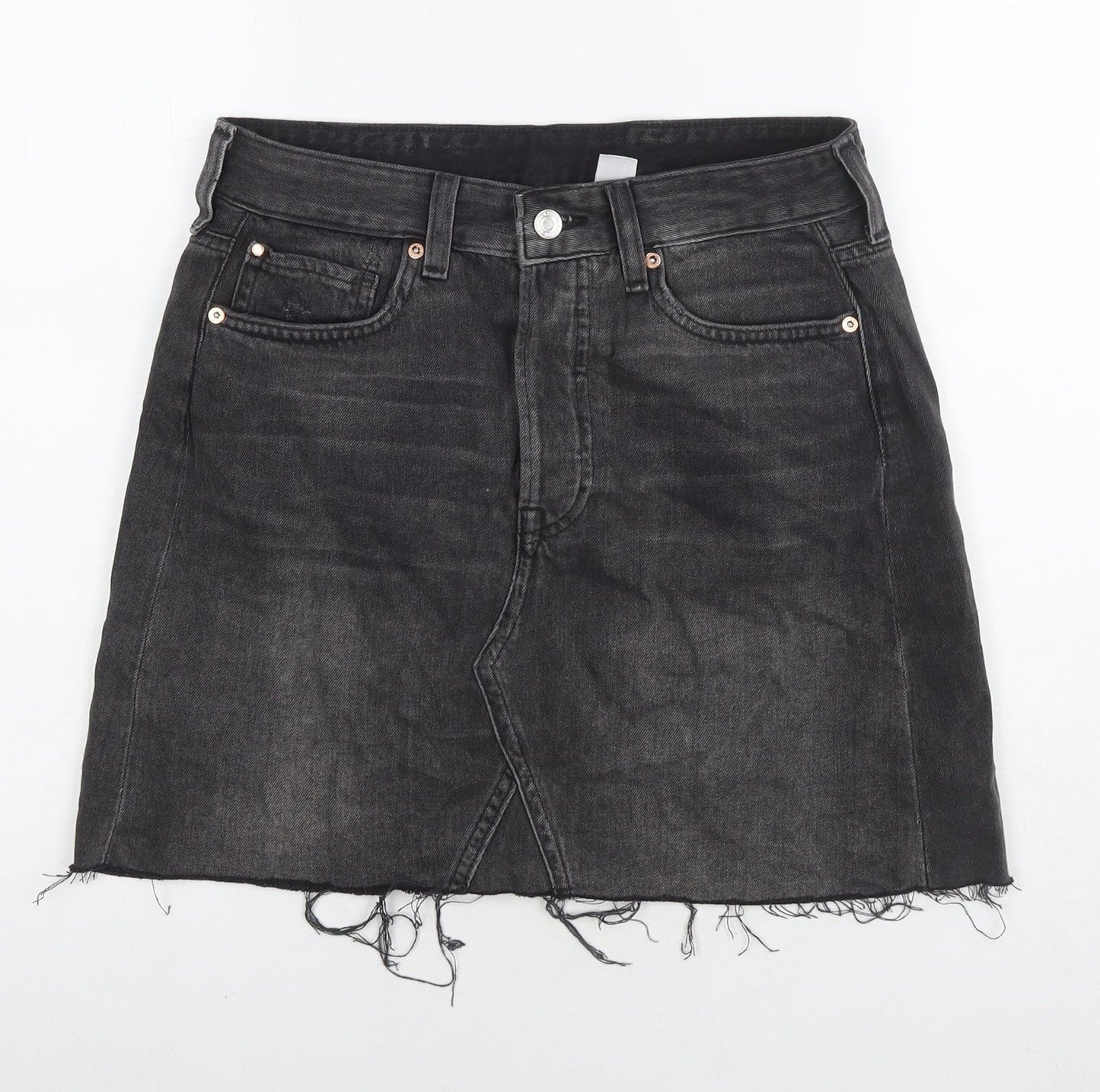 H&M Womens Black Cotton A-Line Skirt Size 10 Zip