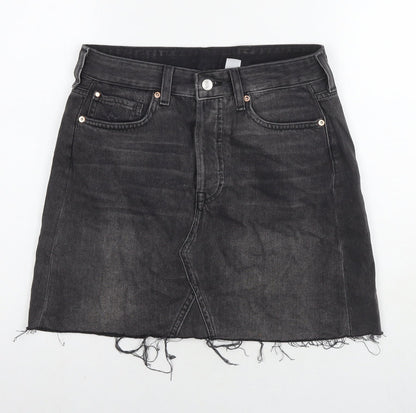 H&M Womens Black Cotton A-Line Skirt Size 10 Zip
