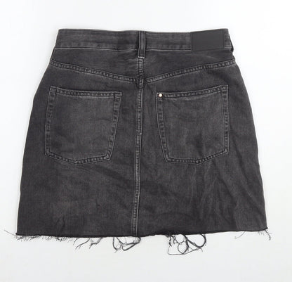 H&M Womens Black Cotton A-Line Skirt Size 10 Zip