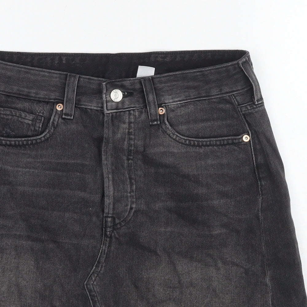 H&M Womens Black Cotton A-Line Skirt Size 10 Zip