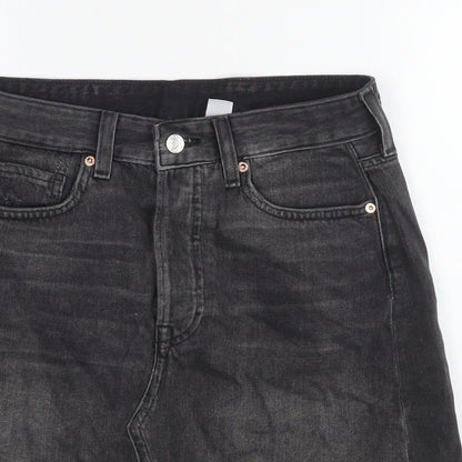 H&M Womens Black Cotton A-Line Skirt Size 10 Zip