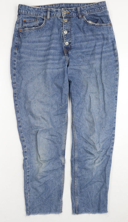 Divided by H&M Womens Blue Cotton Straight Jeans Size 14 L26 in Regular Zip
