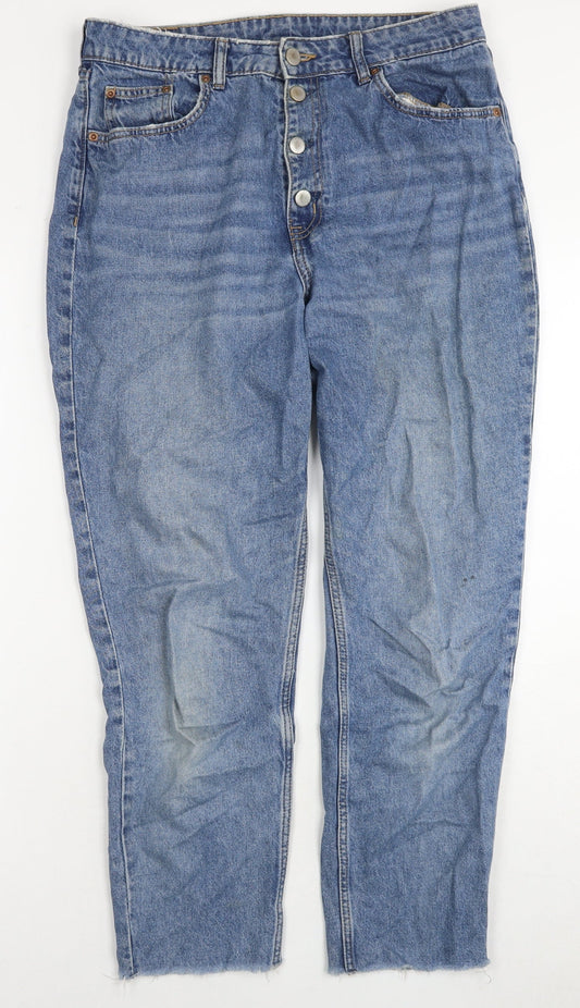 Divided by H&M Womens Blue Cotton Straight Jeans Size 14 L26 in Regular Zip
