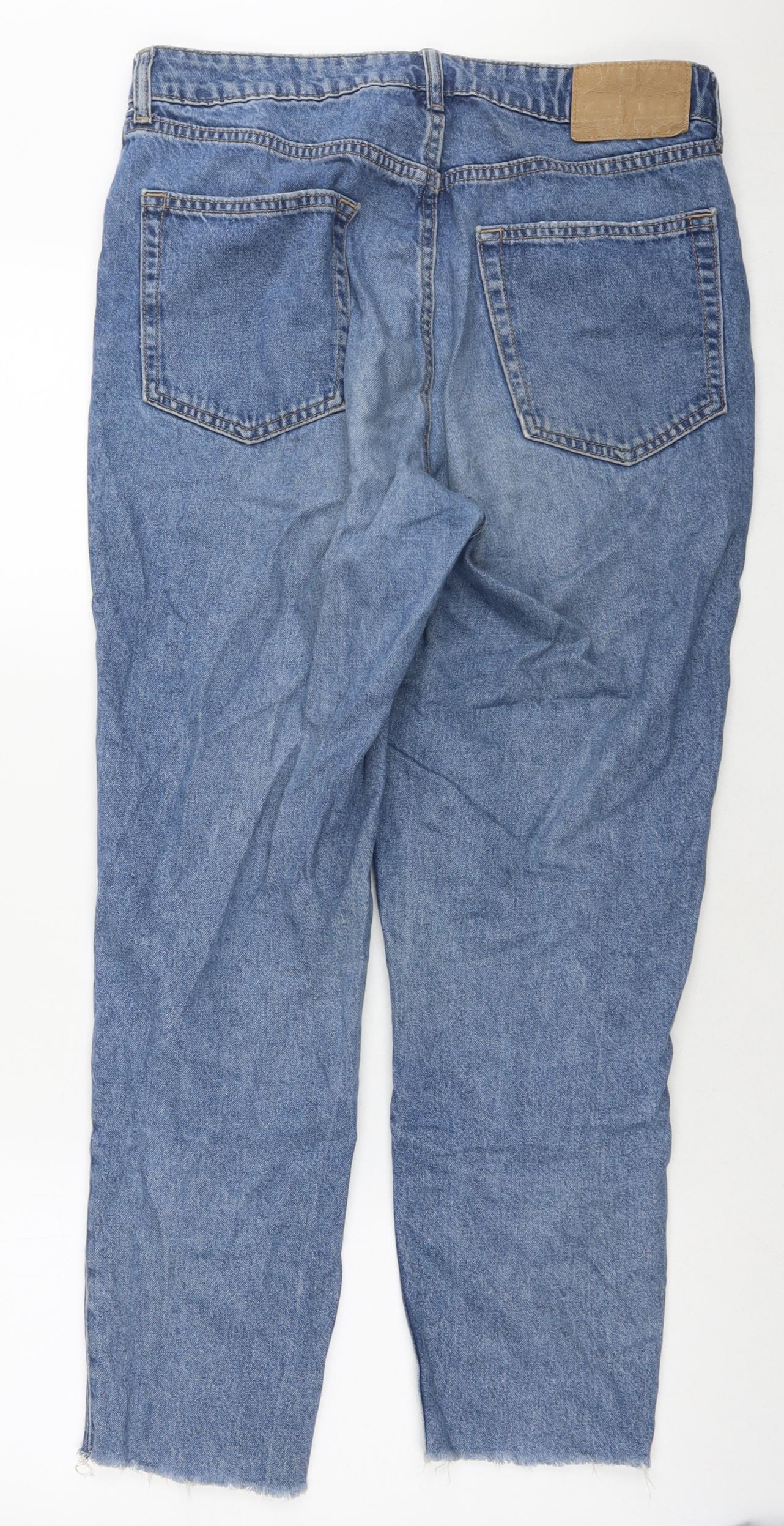 Divided by H&M Womens Blue Cotton Straight Jeans Size 14 L26 in Regular Zip