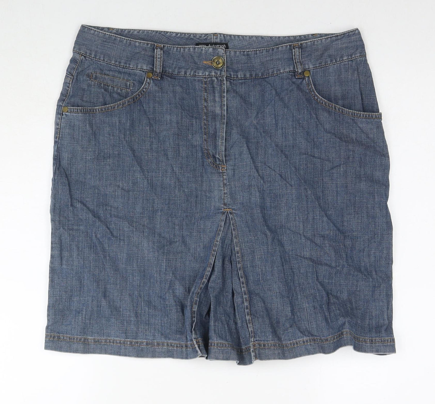 Autograph Womens Blue Cotton A-Line Skirt Size 16 Zip