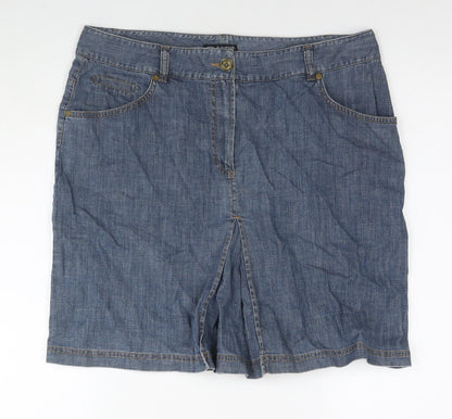 Autograph Womens Blue Cotton A-Line Skirt Size 16 Zip