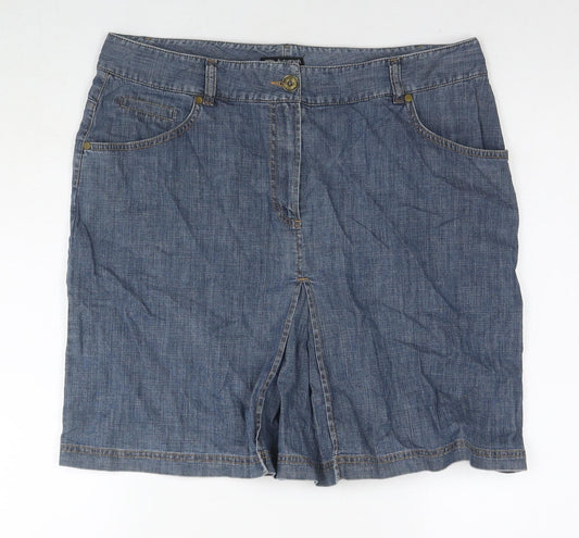 Autograph Womens Blue Cotton A-Line Skirt Size 16 Zip