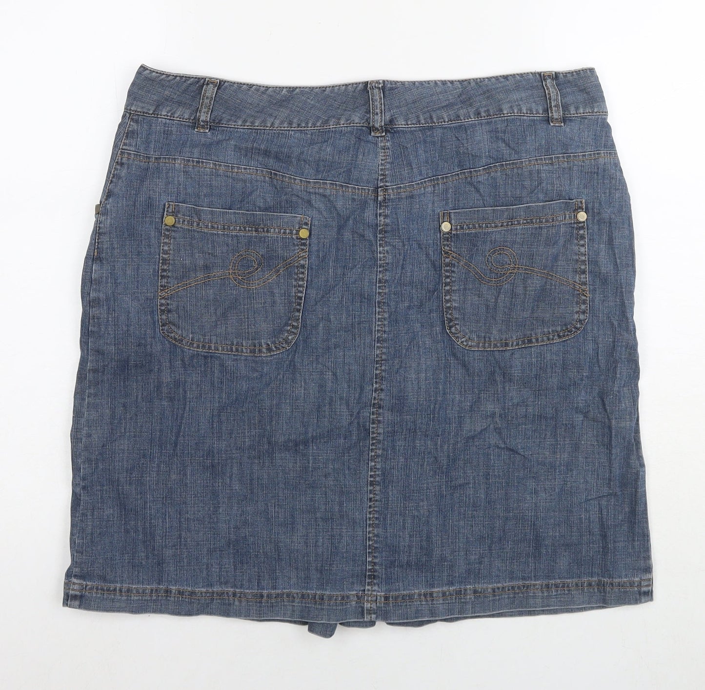 Autograph Womens Blue Cotton A-Line Skirt Size 16 Zip