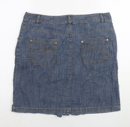 Autograph Womens Blue Cotton A-Line Skirt Size 16 Zip