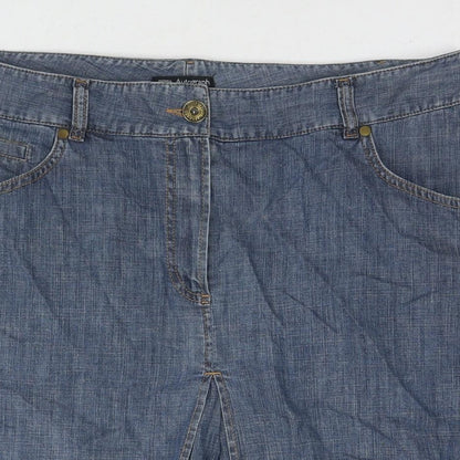 Autograph Womens Blue Cotton A-Line Skirt Size 16 Zip