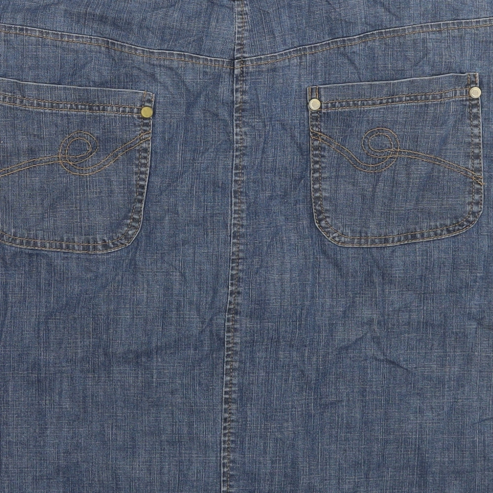 Autograph Womens Blue Cotton A-Line Skirt Size 16 Zip