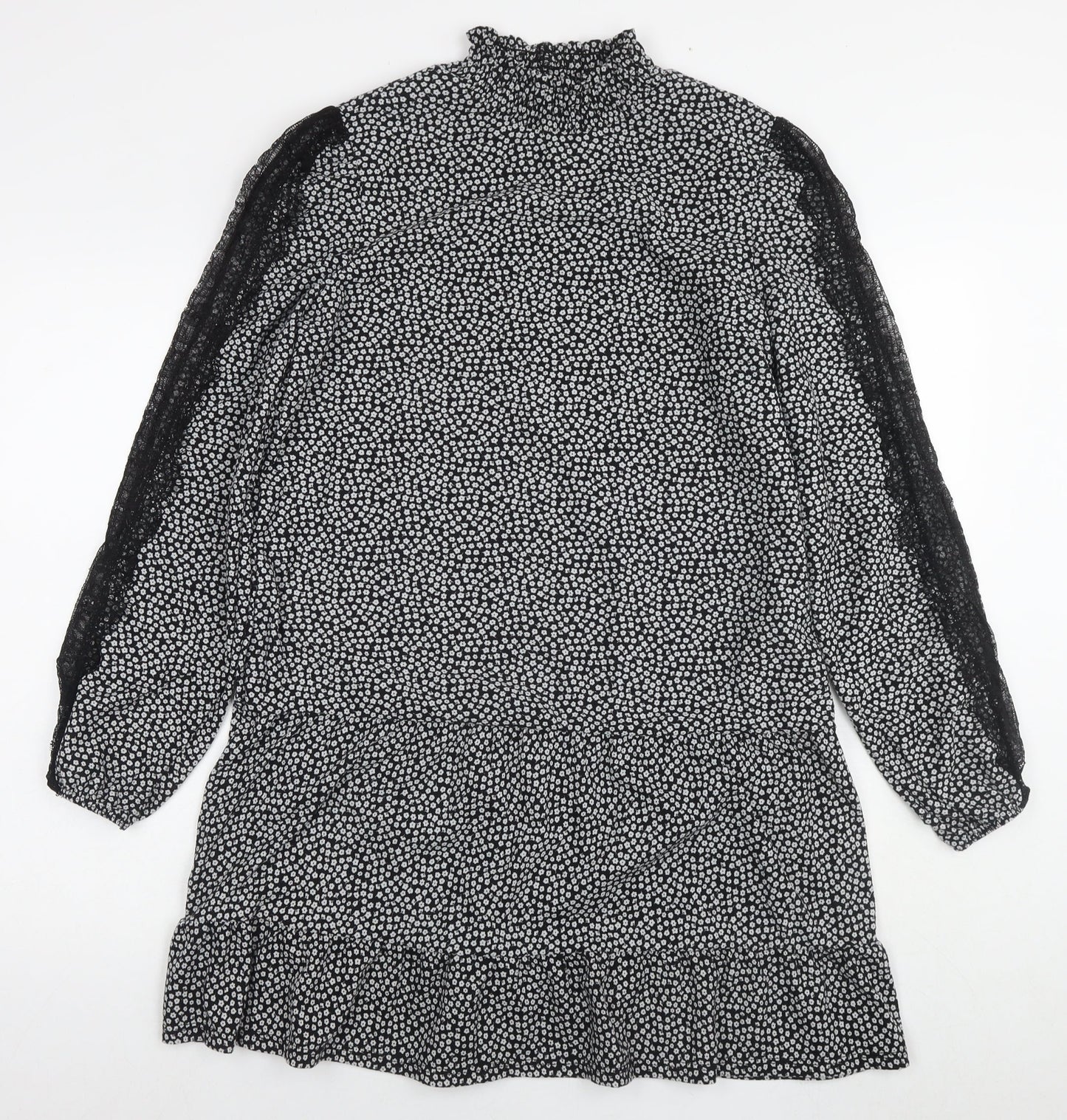 NEXT Womens Black Floral Polyester A-Line Size 12 Round Neck Pullover - Lace Detail