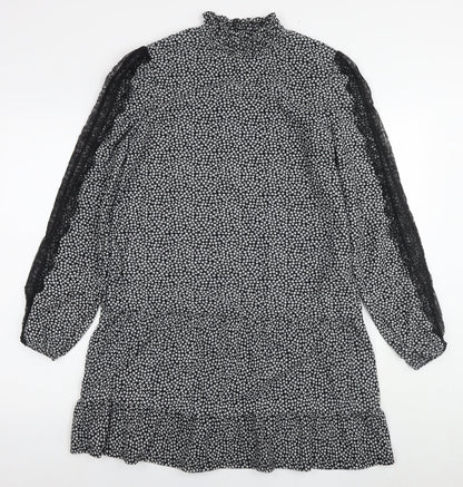 NEXT Womens Black Floral Polyester A-Line Size 12 Round Neck Pullover - Lace Detail