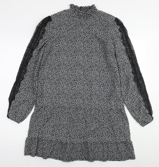 NEXT Womens Black Floral Polyester A-Line Size 12 Round Neck Pullover - Lace Detail