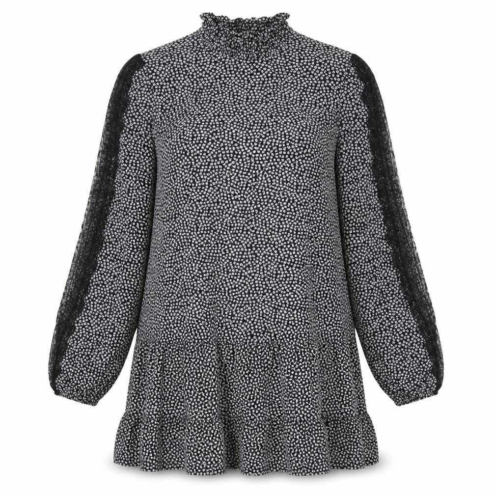 Next Womens Black Floral Polyester A-Line Size 12 Round Neck Pullover - Lace Detail
