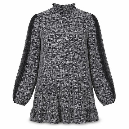 Next Womens Black Floral Polyester A-Line Size 12 Round Neck Pullover - Lace Detail