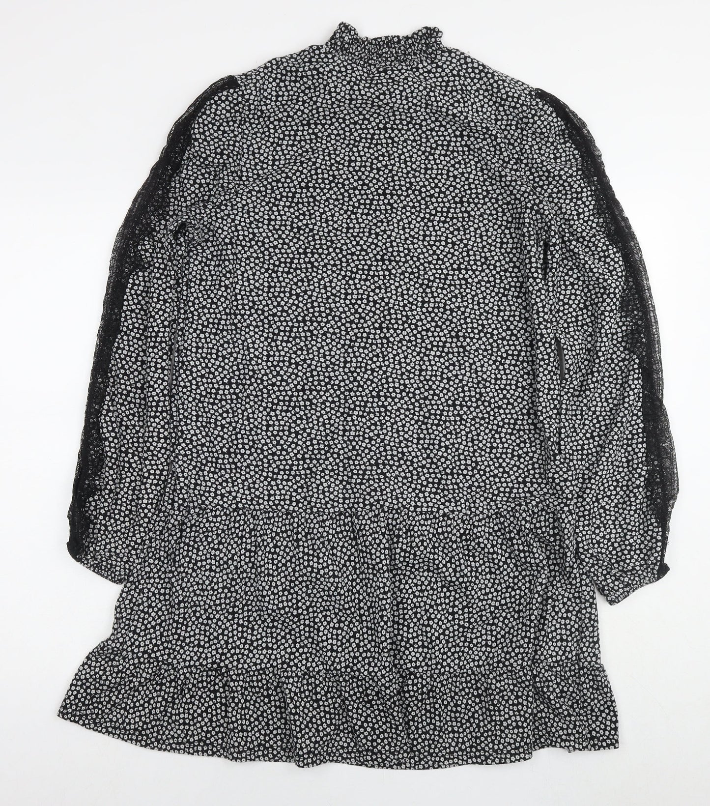 NEXT Womens Black Floral Polyester A-Line Size 12 Round Neck Pullover - Lace Detail