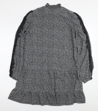 NEXT Womens Black Floral Polyester A-Line Size 12 Round Neck Pullover - Lace Detail