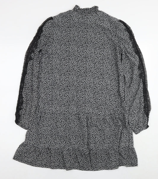 NEXT Womens Black Floral Polyester A-Line Size 12 Round Neck Pullover - Lace Detail