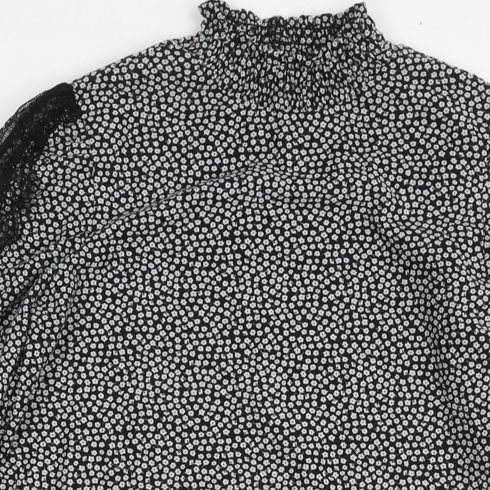 NEXT Womens Black Floral Polyester A-Line Size 12 Round Neck Pullover - Lace Detail