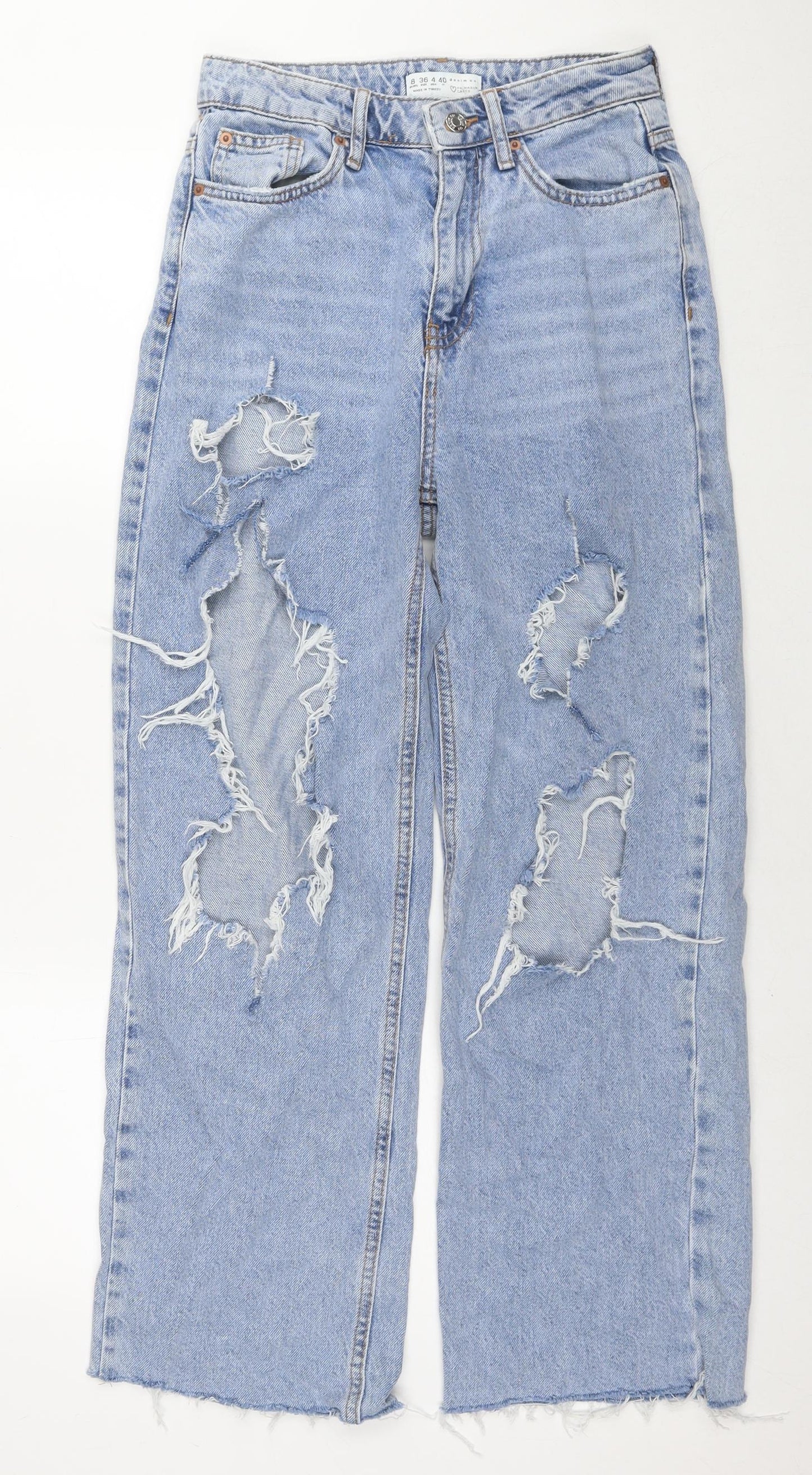 Denim & Co. Womens Blue Cotton Mom Jeans Size 8 L28 in Regular Zip