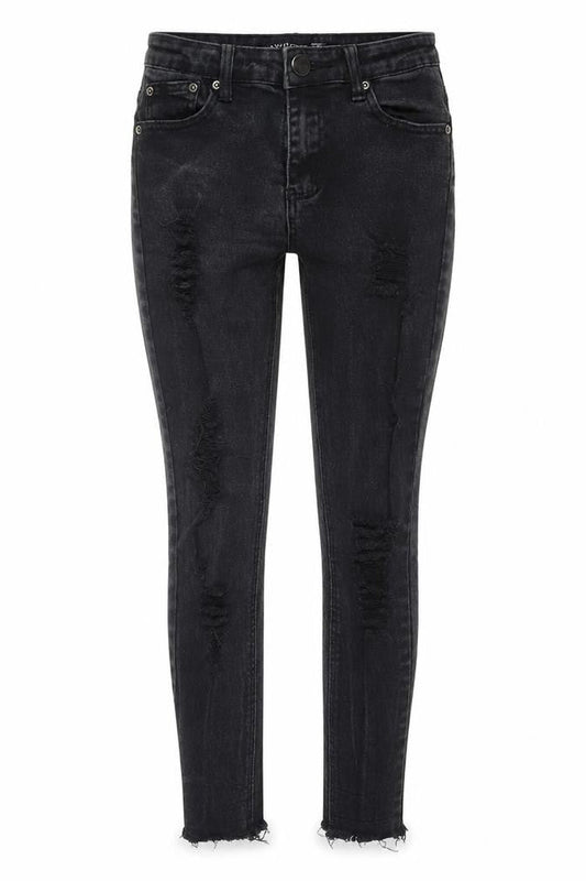 Front view of I SAW IT FIRST women’s black cotton skinny jeans, size UK 8, 20.5-inch leg regular zip