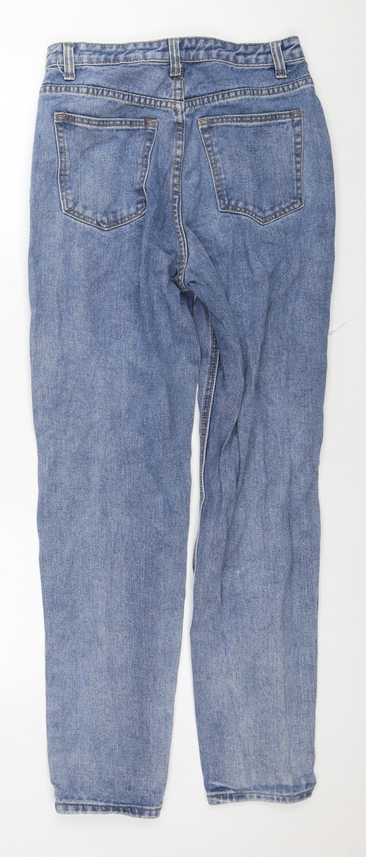 PRETTYLITTLETHING Womens Blue Cotton Mom Jeans Size 8 L28 in Regular Zip