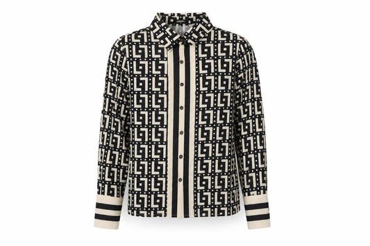 Chic Me Womens Black Geometric Polyester Basic Button-Up Size M Collared