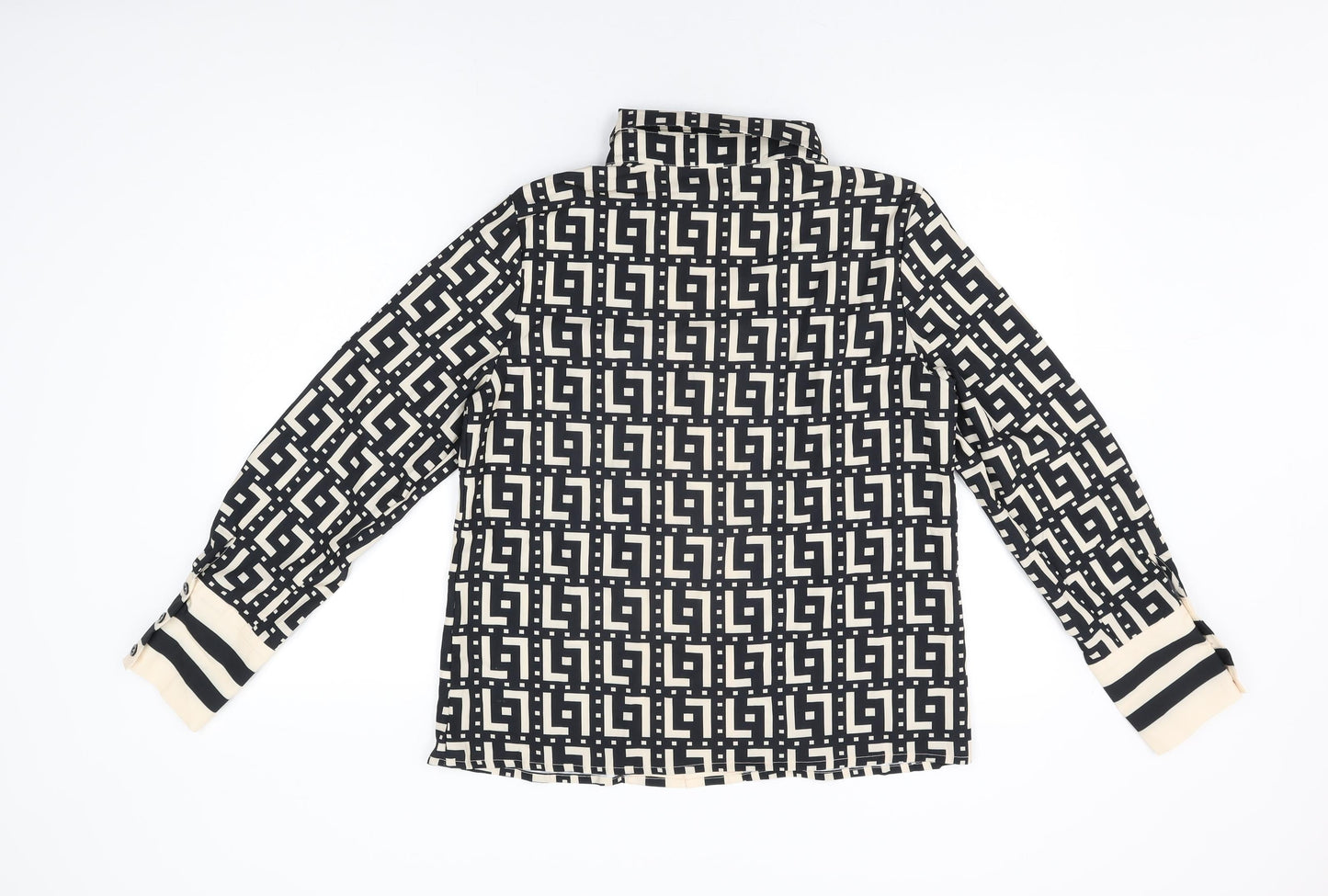 Chic Me Womens Black Geometric Polyester Basic Button-Up Size M Collared