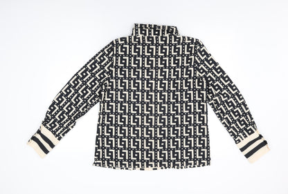 Chic Me Womens Black Geometric Polyester Basic Button-Up Size M Collared
