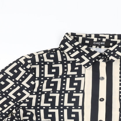 Chic Me Womens Black Geometric Polyester Basic Button-Up Size M Collared