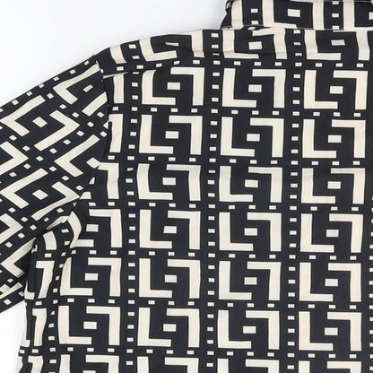 Chic Me Womens Black Geometric Polyester Basic Button-Up Size M Collared