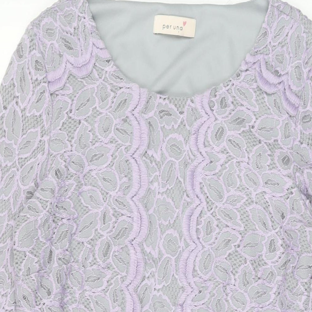 Marks and Spencer Womens Grey Floral Polyamide Bodycon Size 12 Round Neck Pullover