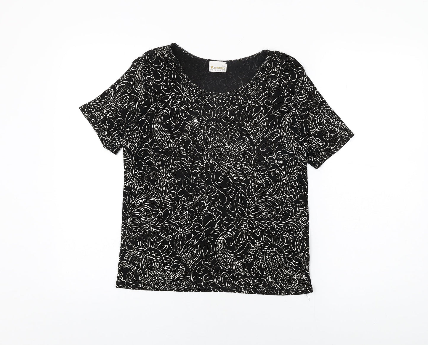 Womens UK Size S Roman Black Basic T-Shirt