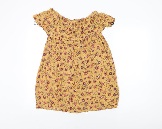 FOREVER 21 Womens Yellow Floral Viscose Shift Size S Off the Shoulder Pullover