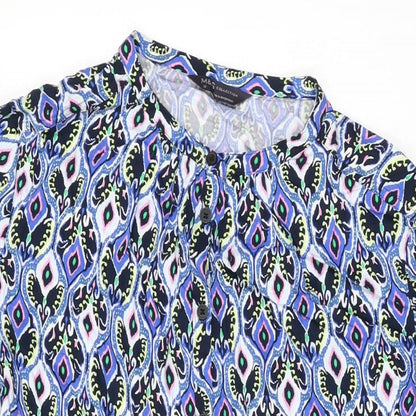 Marks and Spencer Womens Blue Geometric Viscose Shift Size 12 Round Neck Button