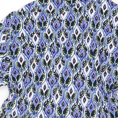 Marks and Spencer Womens Blue Geometric Viscose Shift Size 12 Round Neck Button