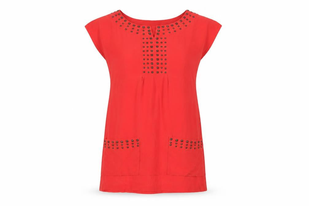 Marks & Spencer Womens Red Silk Shift Size 6 Round Neck Zip