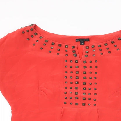 Marks and Spencer Womens Red Silk Shift Size 6 Round Neck Zip